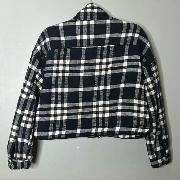 BDG Black and White Bomber Jacket with Plaid Pattern - Picture 9 of 11